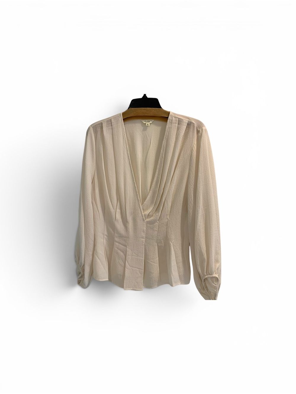 Women's Cream Draped V-Neck Long Sleeve Blouse